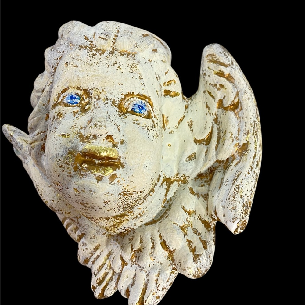VTG 90s Cherub Angel Wall Plaque Winged Paper Clay Sculpture Victorian Baroque - Picture 9 of 16